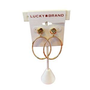 Front Facing Elongated Hoop Earrings in Bright Goldtone.